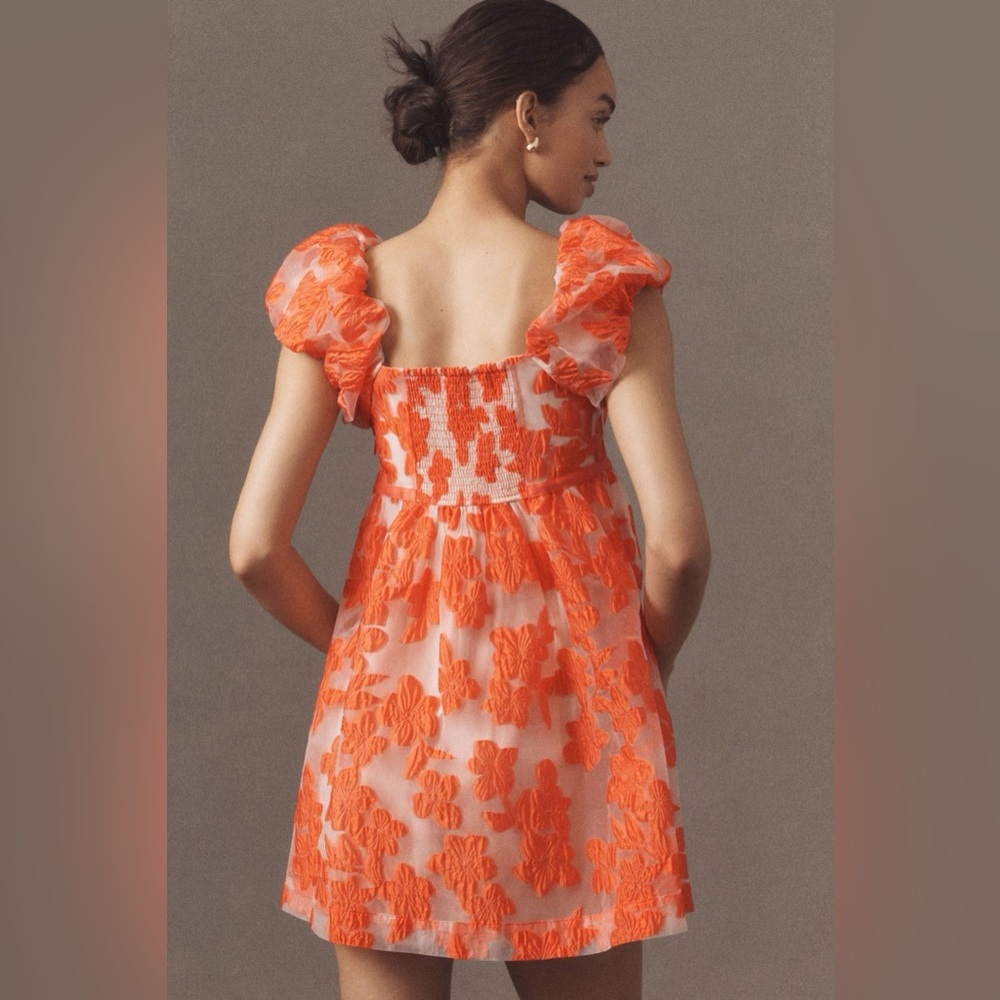 NWT Anthropologie Puff-Sleeve Scoop-Neck graduation spring floral Mini Dress S - Picture 3 of 8